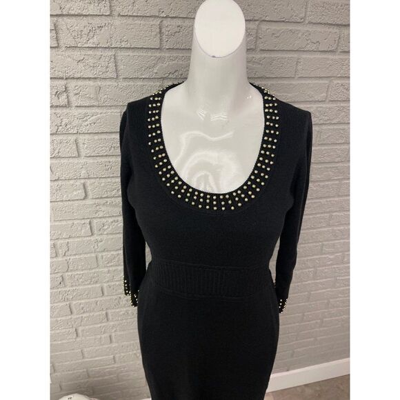 Maggy L Black with Gold detail Merino Blend Sweater Dress Size L - Picture 2 of 7